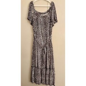 Avenue Leopard Print Off Shoulder Tiered Maxi Dress Womens Plus Size 26 28